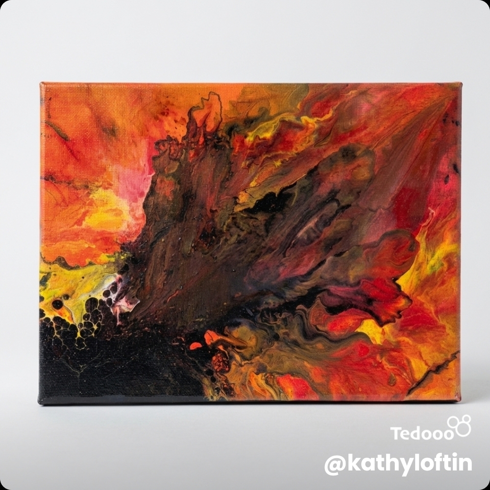 Original Art- 'Inferno Flow' Fluid Canvas Art - Red, Orange & Black
